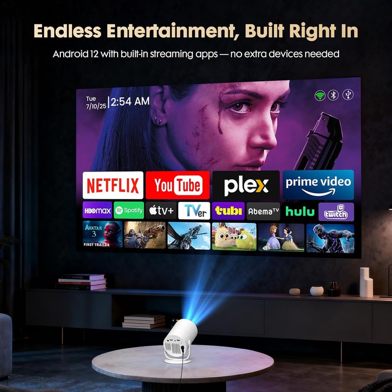 WISHOLY Mini Projector with Android 12 [Built-in App & Electric Focus] 1080P Support, Portable Movie Projector with WiFi and Bluetooth, 180° Rotatable, Compatible with Smartphone HDMI USB - Image 2